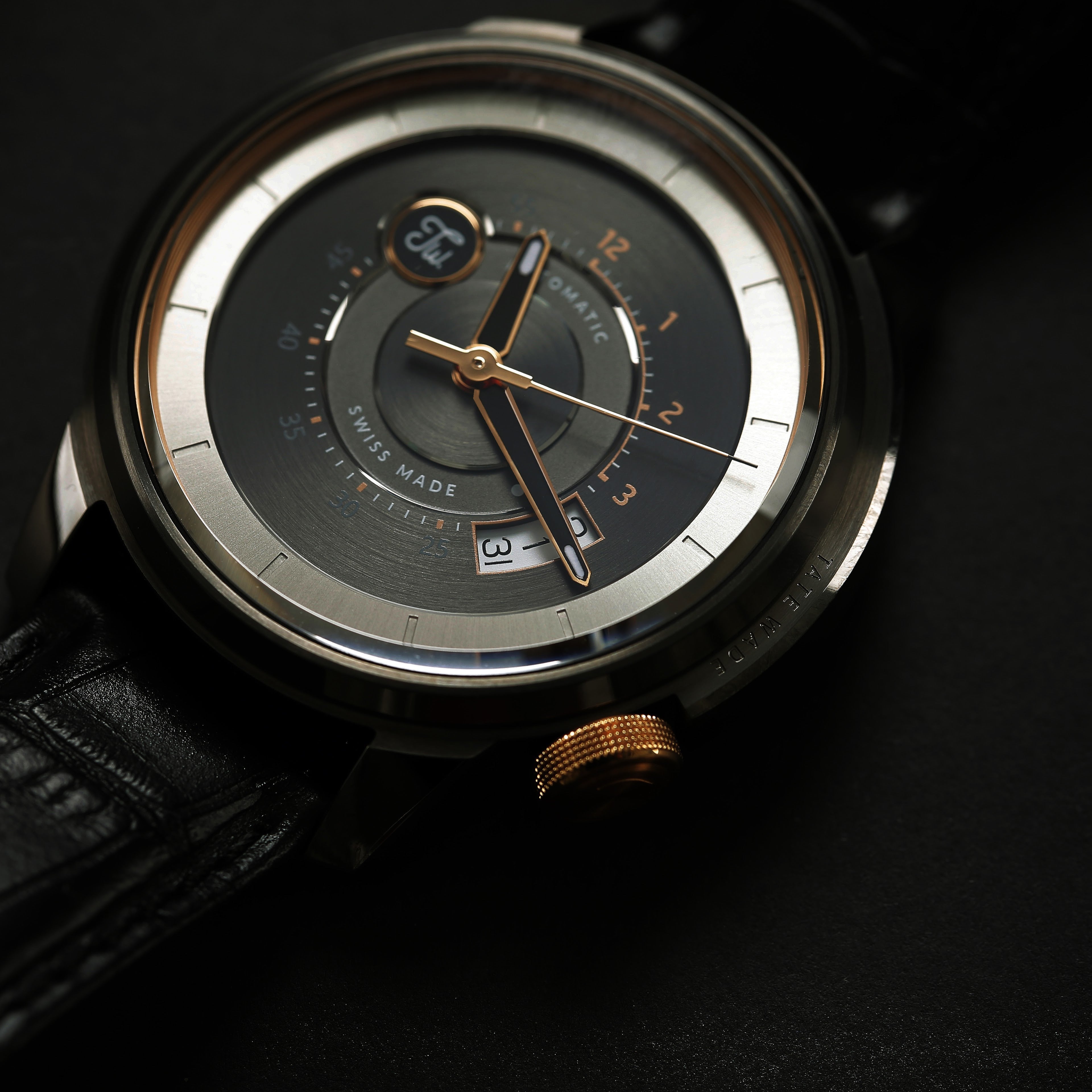 Swiss-made luxury gun metal PVD watch from Tate Wade