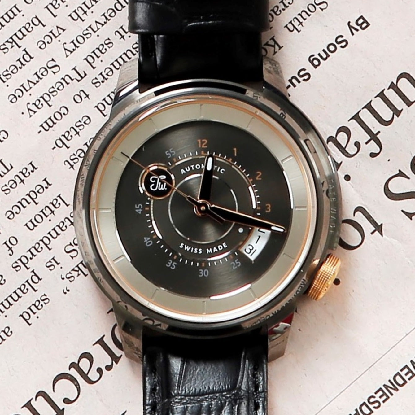Swiss-made luxury gun metal PVD watch from Tate Wade